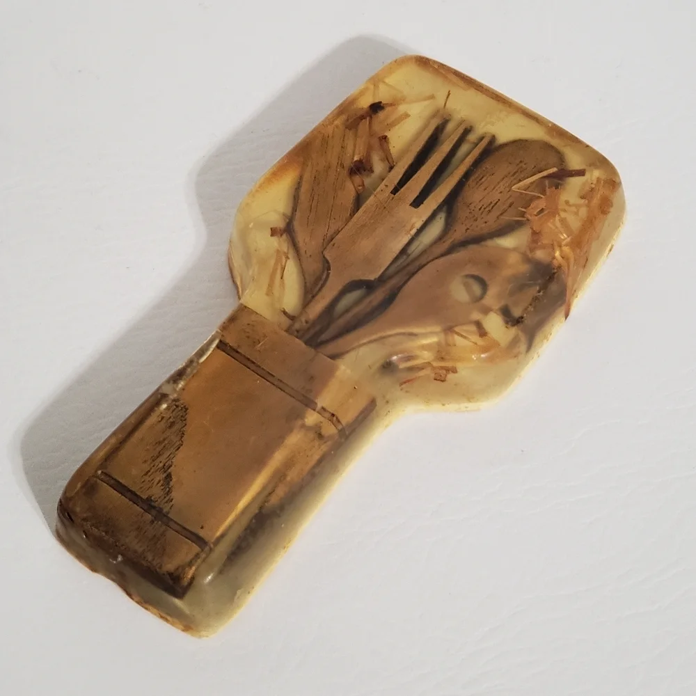 Vintage Vomit Spoon Rest 70s Layered Resin Handmade Country Farmhouse Decor